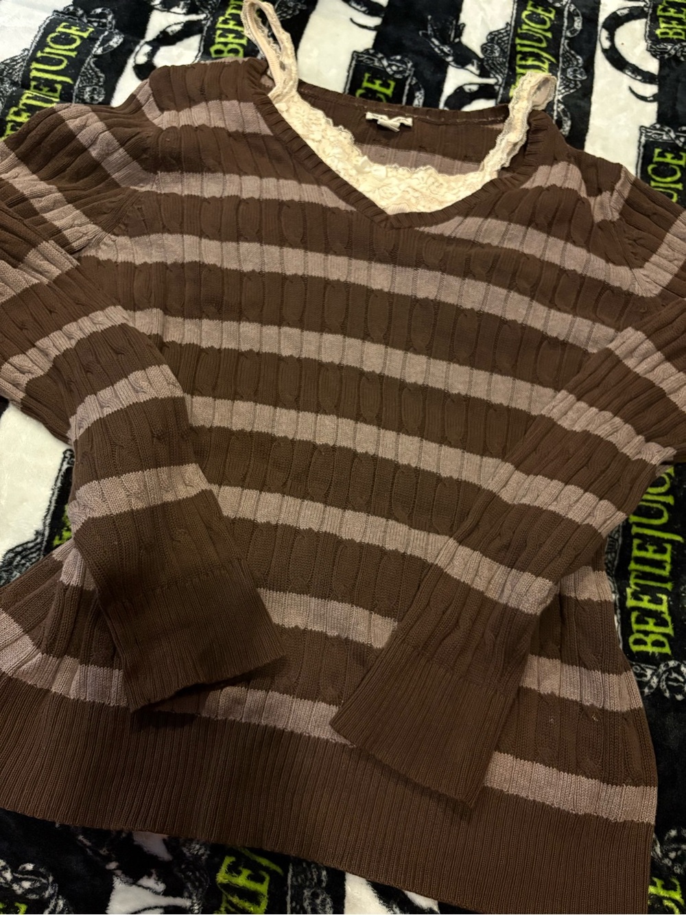 St. John's Bay Brown & Beige Striped V-Neck Sweater